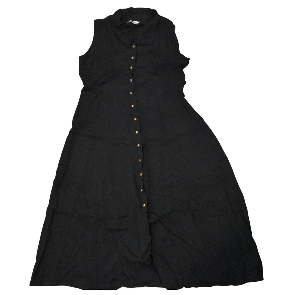 Betsy Lauren Maxi Dress Womens 14 Black Excellent Sleeveless Button Front Rayon